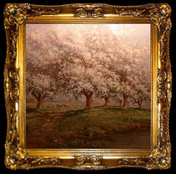 framed  Verner Moore White Typical Verner Moore White oil painting on canvas of apple blossoms, ta009-2